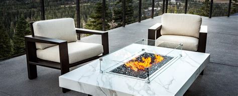 Montecito Fire Pit Table In Dekton Aura With Balboa Lounge Chairs