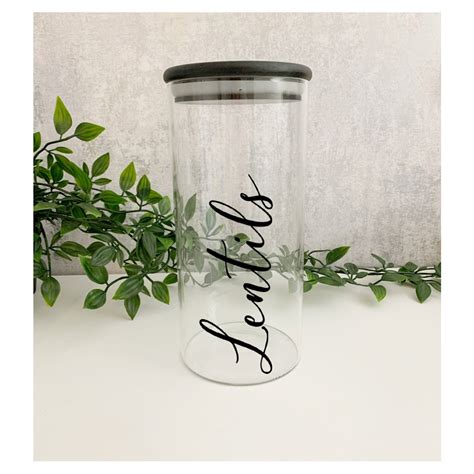 Personalised Glass Storage Jars With Black Bamboo Lids Glass Etsy