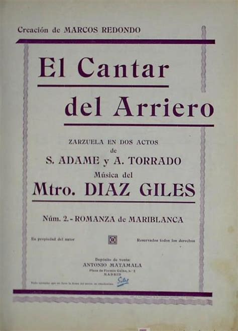 Partitura El Cantar Del Arriero N Romanza De Mariblanca Antonio