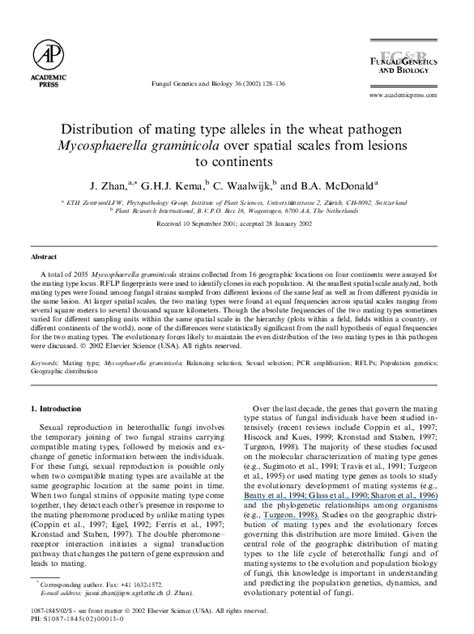 Pdf Distribution Of Mating Type Alleles In The Wheat Pathogen