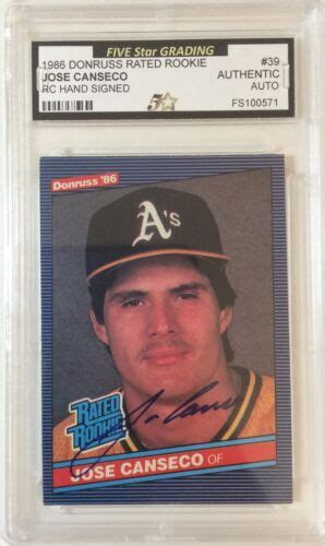 1986 DONRUSS JOSE CANSECO RATED ROOKIE 39 ON CARD AUTOGRAPH FSG