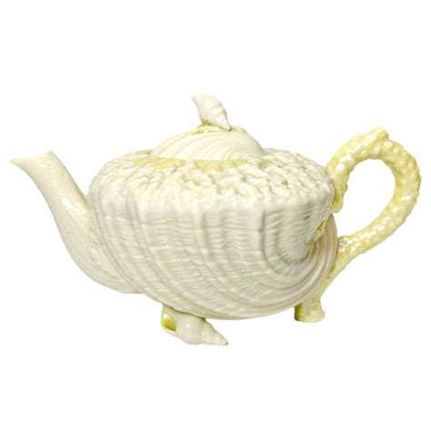 Belleek Neptune Yellow Shell Tea Pot Clyde On 4th Antiques Collectables