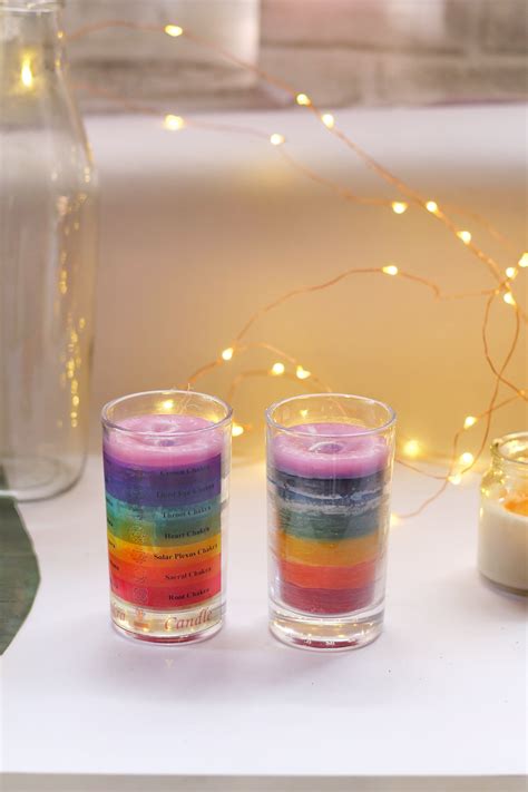 Seven Chakra Glass Candle Set Of 2 Candle Set Glass Candle Pillar Candles Second Chakra