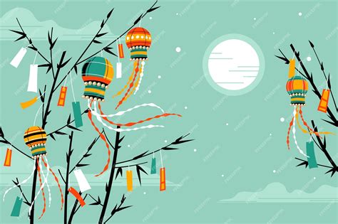 Free Vector Flat Tanabata Background With Ornaments