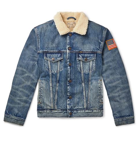 Polo Ralph Lauren Appliquéd Faux Shearling Lined Denim Jacket Blue Polo Ralph Lauren