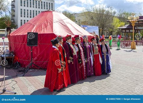 Elderly Kalmyk Women In National Costumes And Headdresses Elista