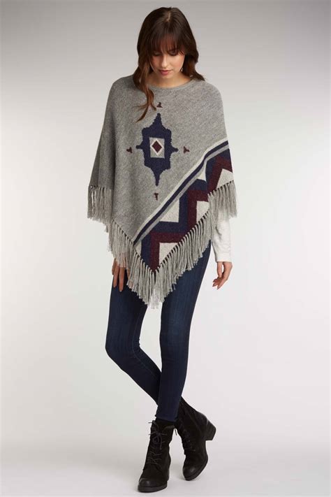 Womens Gray Poncho Sweater Alpaca Wool Indigenous