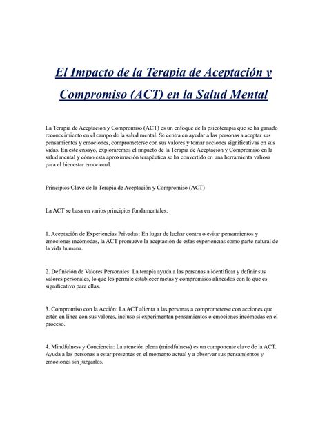 Solution El Impacto De La Terapia De Aceptaci N Y Compromiso Studypool