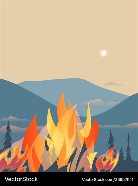 Forest Fires Disaster Mountain Trees Flat Vector Image