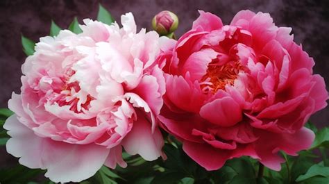 Premium Ai Image Two Peonies In A Pot With One Of Them Has A Green Bud