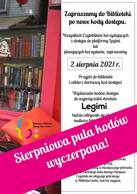 Sierpniowe kody Legimi pula kodów wyczerpana Biblioteka Publiczna