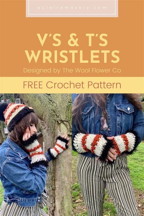 Vs And Ts Wristlets Free Crochet Fingerless Glove Pattern E Claire