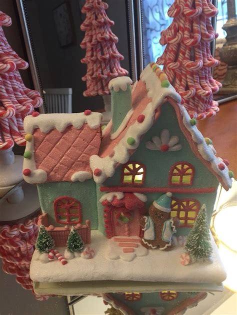 Illuminated Pastel Gingerbread House By Valerie Parr Hill Aqua Ebay