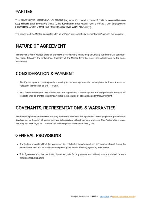 Free Professional Mentoring Agreement Template Word