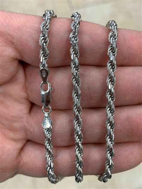 Solid Sterling Silver Italian Rope Chain Mens Necklace Mm Made