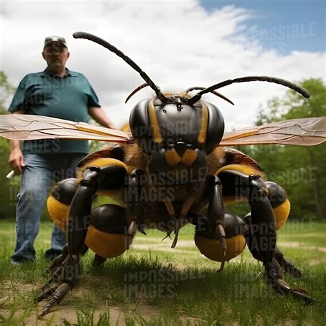 A farmer presenting his giant bee - Impossible Images - Unique stock images for commercial use.