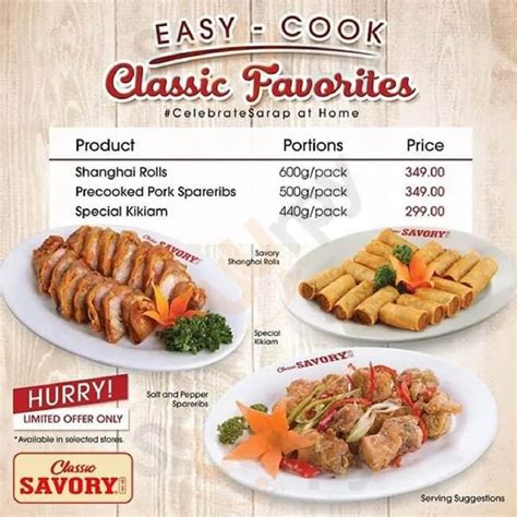 Classic Savory Philippines Menu And Price Updated 2025