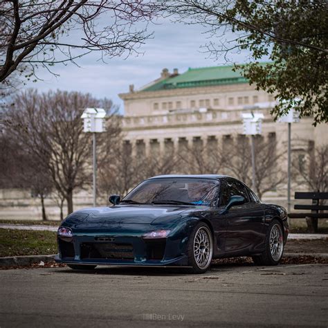 Green FD RX 7 In A Museum Parking Lot In Chicago BenLevy