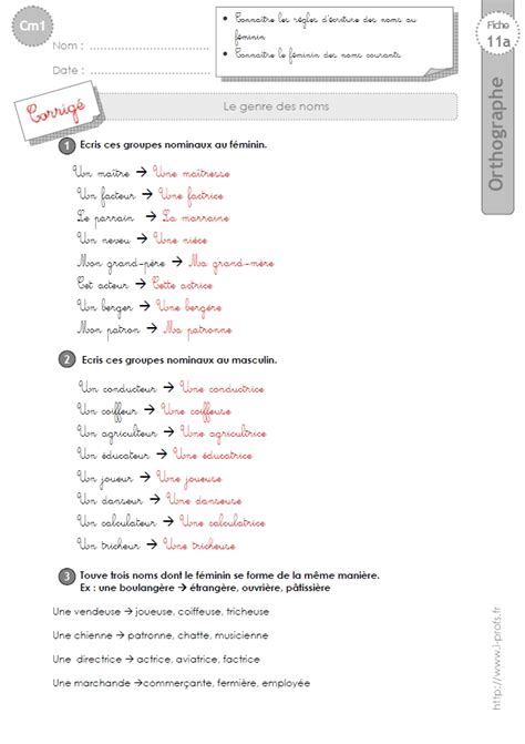 Pdf Télécharger Exercices Sur Le Genre Et Le Nombre Des Noms Cm2 Gratuit Pdf