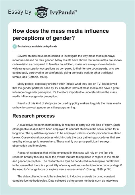 How Does The Mass Media Influence Perceptions Of Gender 1432 Words Essay Example