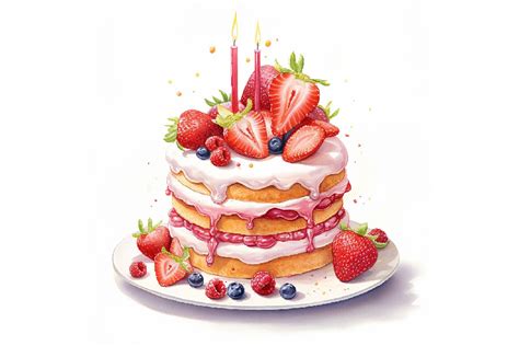 Watercolor Naked Birthday Cake Graphic By ANE Creative Fabrica