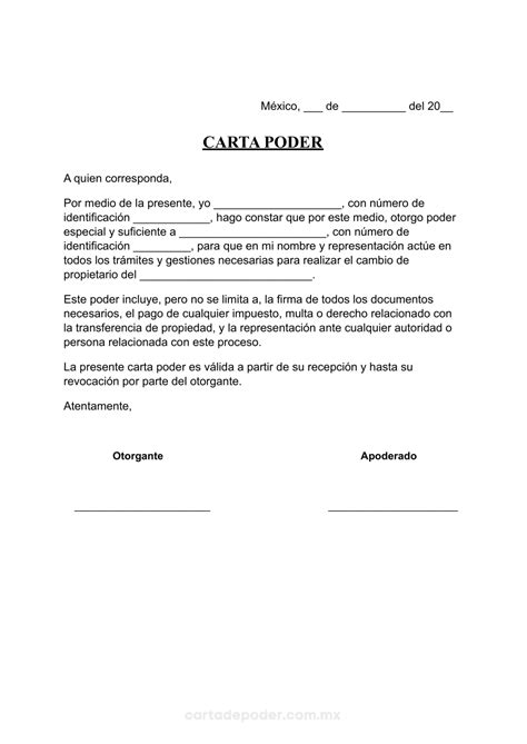 Carta Poder Para Cambio De Propietario Formatos