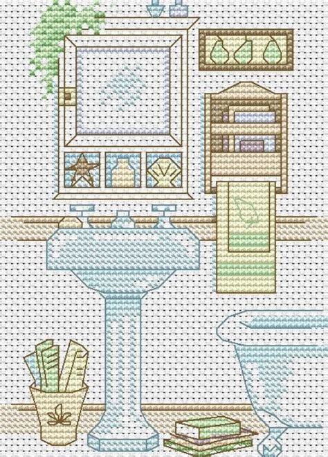 Bathroom Cross Stitch Pattern Washbasin Toilet Books Digital Etsy