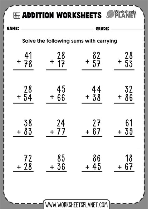 2 Digit Addition Worksheets With Carrying