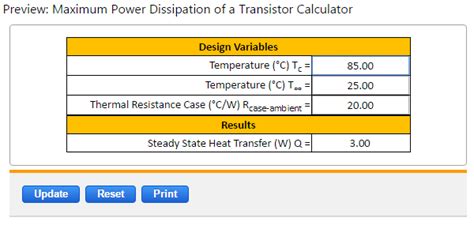 Maximum Power Dissipation Transistor Equations and Calculator