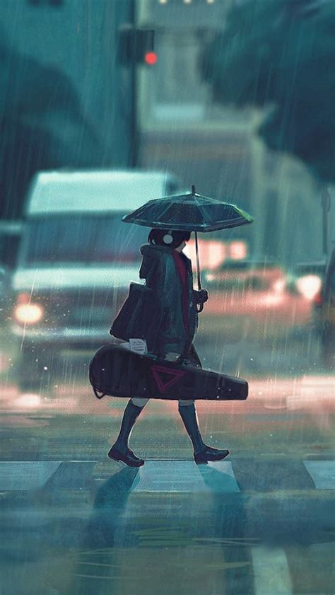 Rainy day anime girl iPhone Wallpapers Free Download