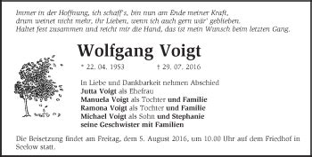 Traueranzeigen Von Wolfgang Voigt M Rkische Onlinezeitung Trauerportal