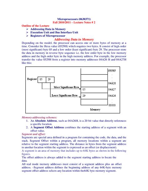 Microprocessors Lecture Notes Addressing Data In Memory And Execution