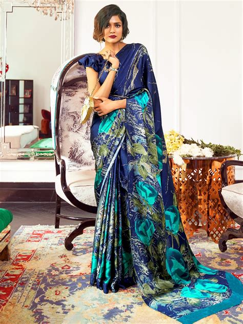 Buy Anouk Floral Digital Printed Pure Crepe Saree With Matching Blouse