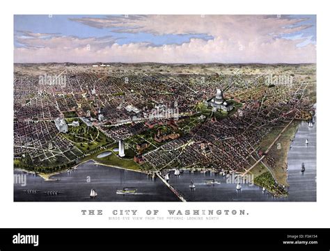 Vintage Birds Eye View Print Of Washington Dc From The Potomac
