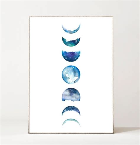 Moon Phase Print Moon Phases Wall Art Watercolor Print Boho Wall Decor