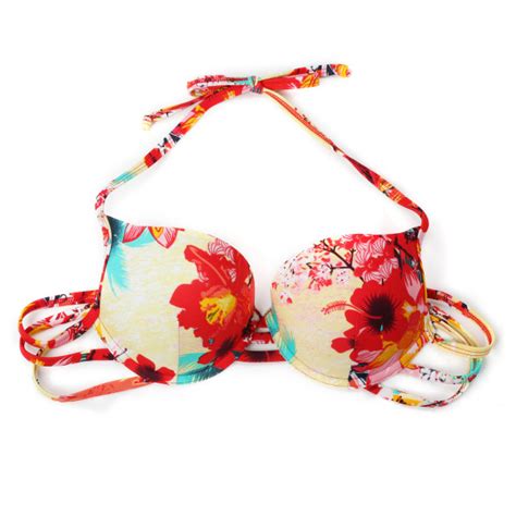 Relleciga Damen Bademode Bikini Top Extra Push Up Oberteil Blumen Gelb