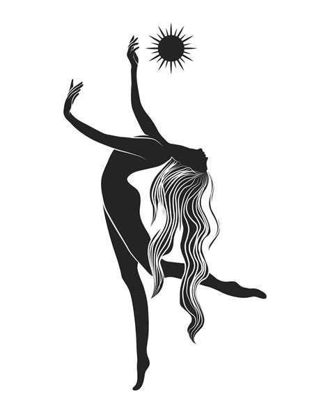Silhouette Of A Naked Woman With A Symbol Of The Sun On A White Background Mystical Poster