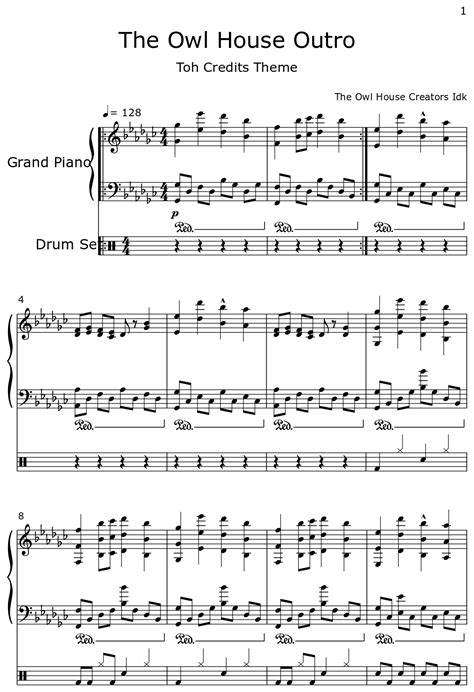 The Owl House Outro Sheet Music For Piano Drum Set