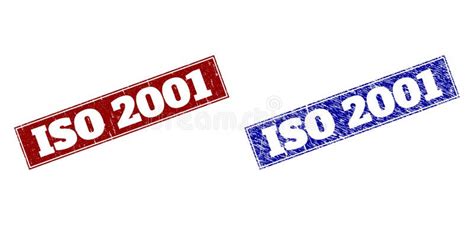 Iso Blue And Red Rectangle Seals With Distress Textures Stock