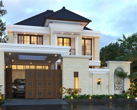 Desain Tampak Depan Dengan Pagar Rumah Klasik Modern 2 Lantai Ibu Nurul Di Ponorogo Jawa Timur