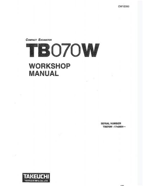 Takeuchi Tb W Compact Excavator Service Manual Repairmanualus