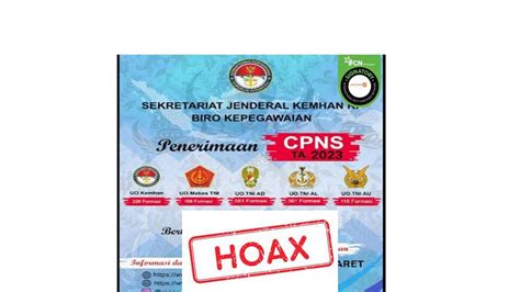 Cek Fakta Hoaks Informasi Rekrutmen CPNS Kementerian Pertahanan Tahun