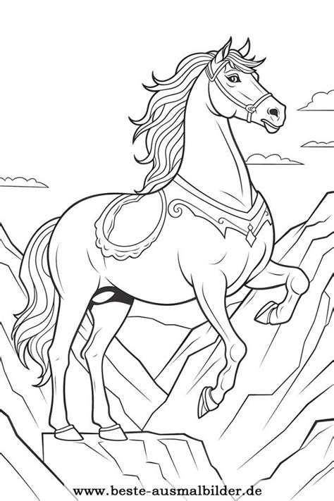 Gratis Ausmalbild Von Einem Majestätischen Pferd Auf Einer Klippe