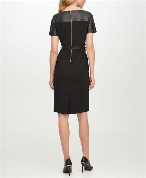 Calvin Klein Faux Leather Belted Sheath Dress Macys