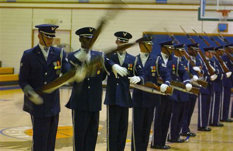 The US Air Force USAF Honor Guard Drill Team Conducts A Performance