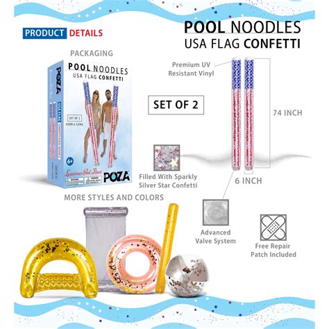 Poza 2 Pack Inflatable Usa Flag Jumbo Pool Noodle Floats With Confetti 74 Inches On Sale