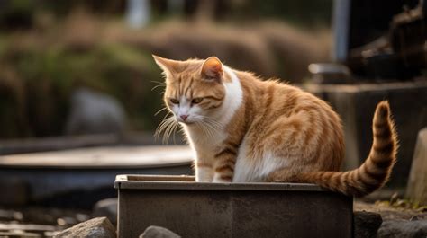 An Orange And White Cat Sitting In A Container Background Cat Outdoor