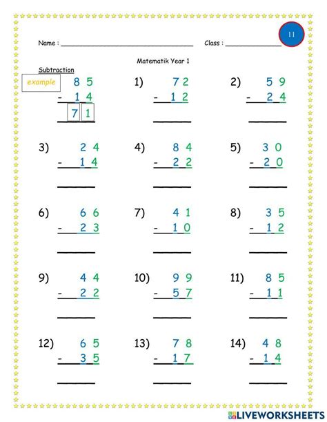 Subtraction Online Exercise For Year 1 Live Worksheets