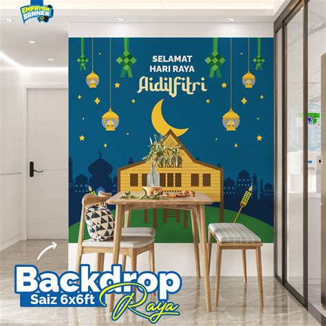 RAYA2024 BANNER BACKDROP DECORATION Rumah Kampung Hari Raya