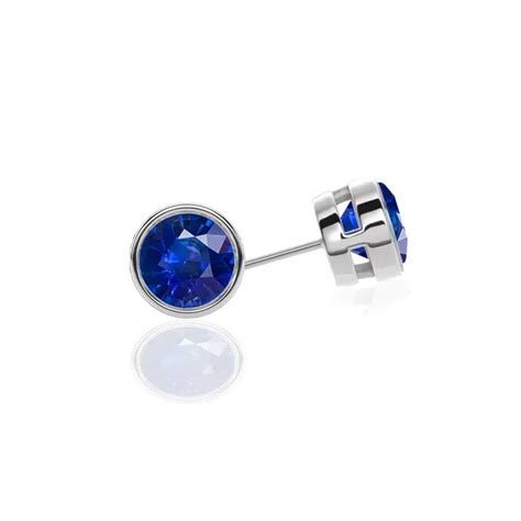 Blue Sapphire Bezel Set Studs Waldemar Jewellers Sydney